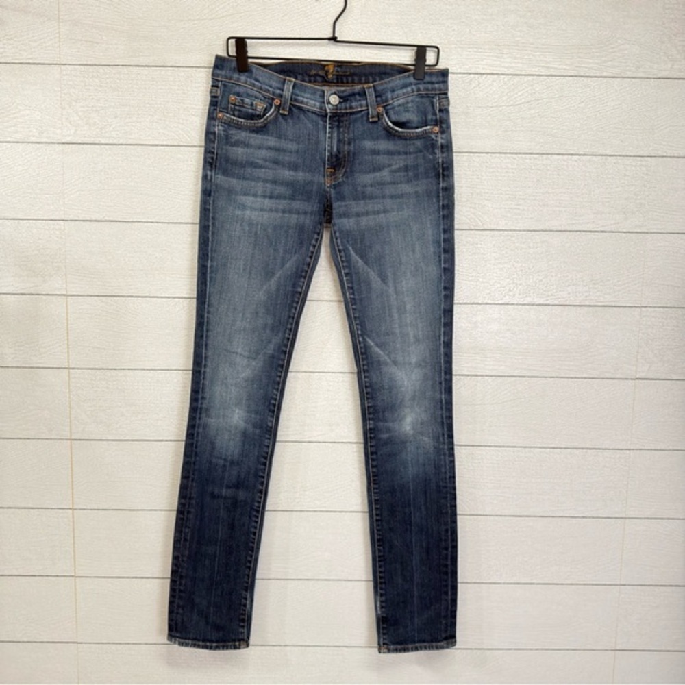 7 For All Mankind Roxanne Low Rise Jeans Medium Wash Raw Hem Size 29 Y2K Vintage